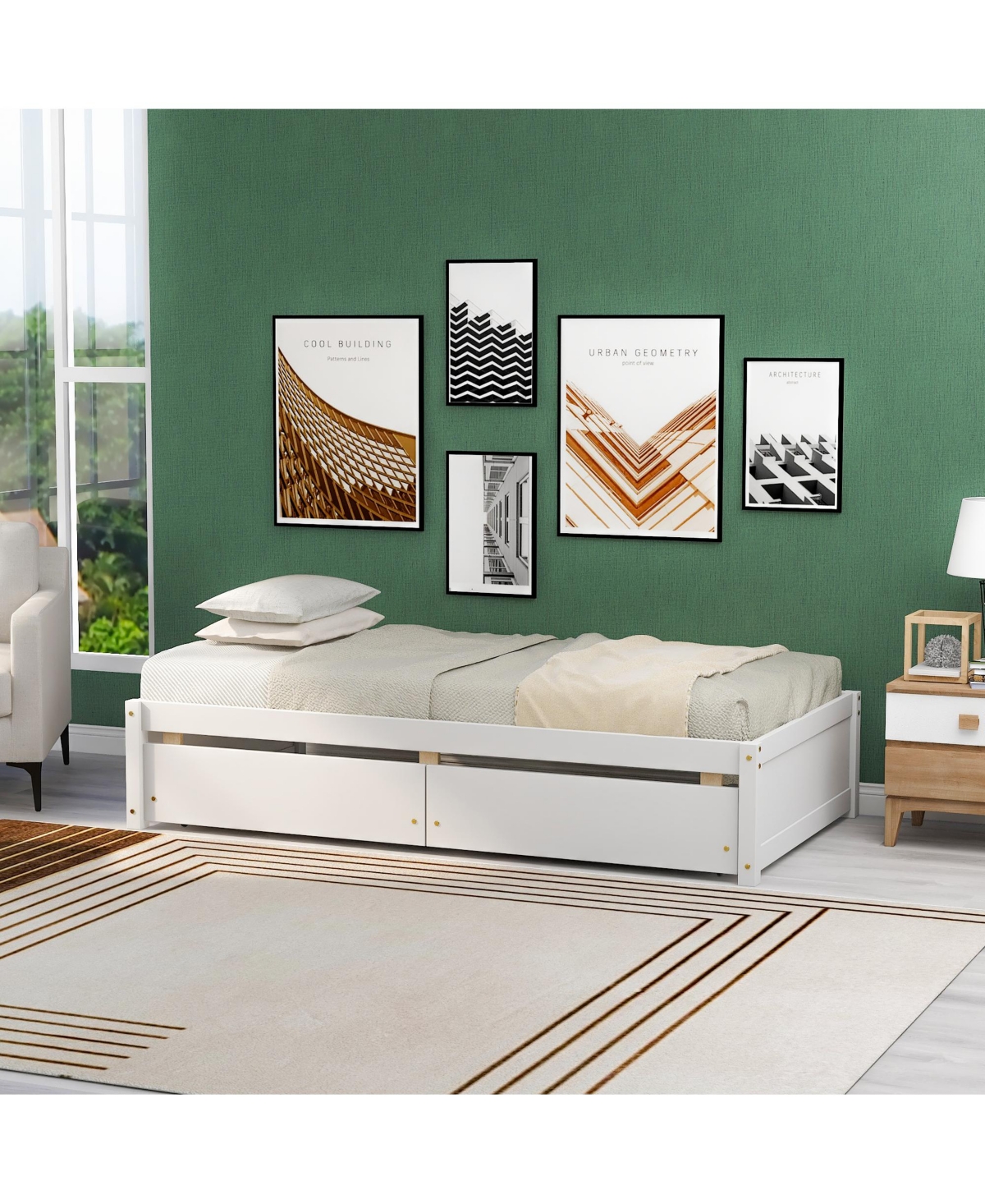 Streamdale Furniture Bed with 2 Drawers, Solid Wood, No Box Spring Needed ,