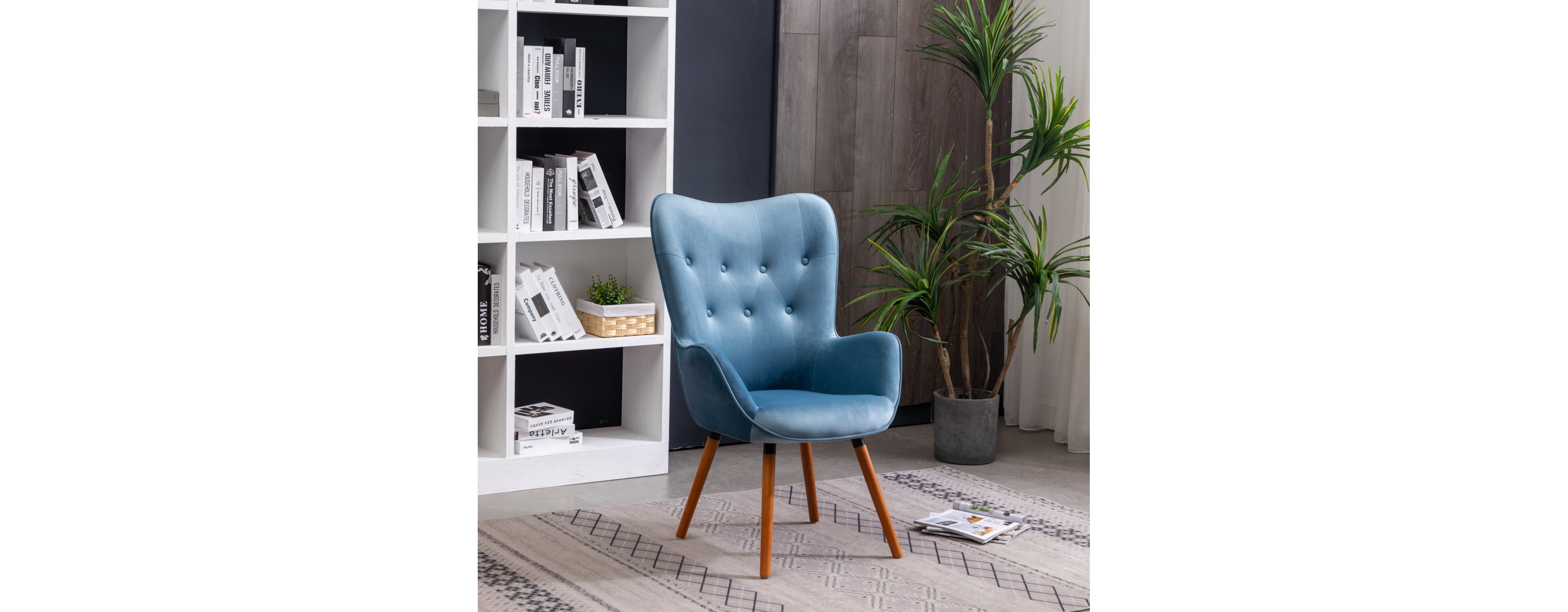 Simplie Fun Contemporary Silky Velvet Tufted Button Back Accent Chair, Blue