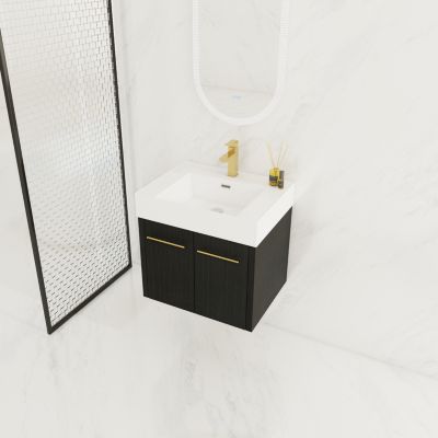 Bathroom Vanity with Unique Resin Sink and Soft-Closing Hinges