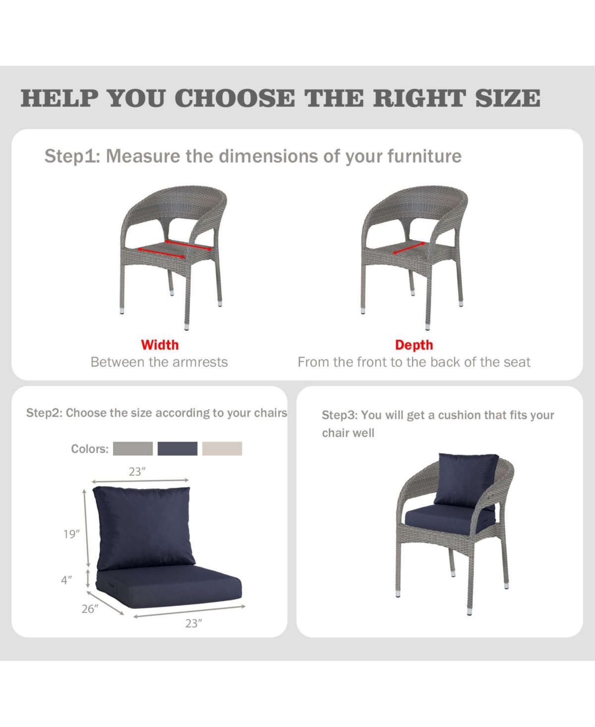 Aoodor Outdoor Chair Cushions Set, 23"x26", Water Resistant Outdoor Deep Seat Cushions with Handle & Adjustable Straps