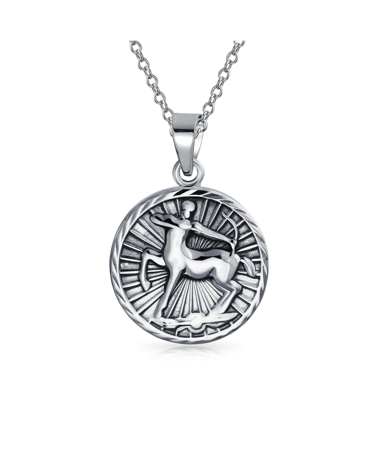 Sagittarius Zodiac Sign Astrology Horoscope Round Medallion Pendant For Men Women Necklace Antiqued Sterling Silver - Silver