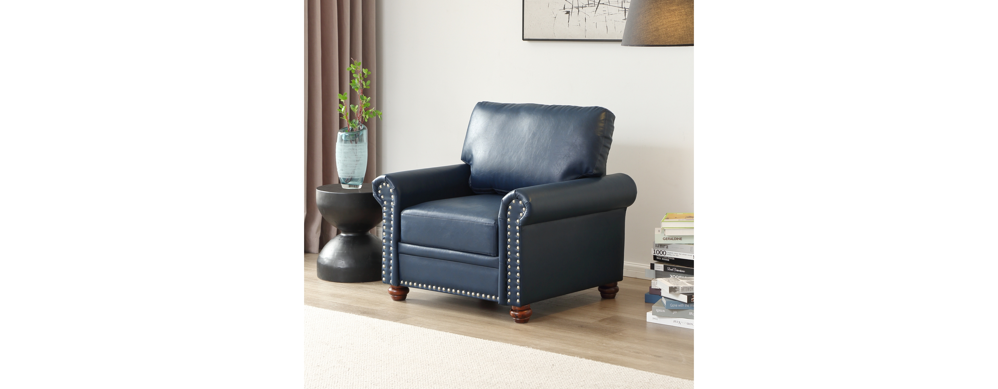 Streamdale Furniture Living Room Sofa Single Seat Chair with Wood Leg Navy Blue Faux Leather