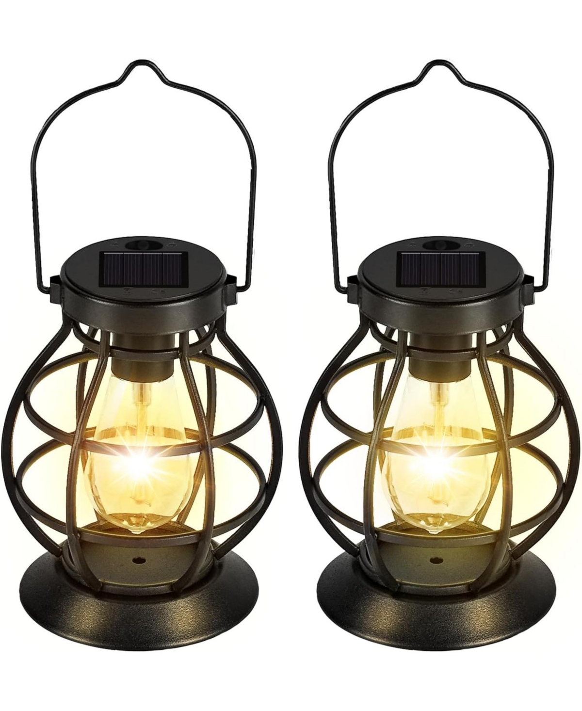 2 Pack Solar Led Lantern Outdoor Waterproof Garden Decorations - Black