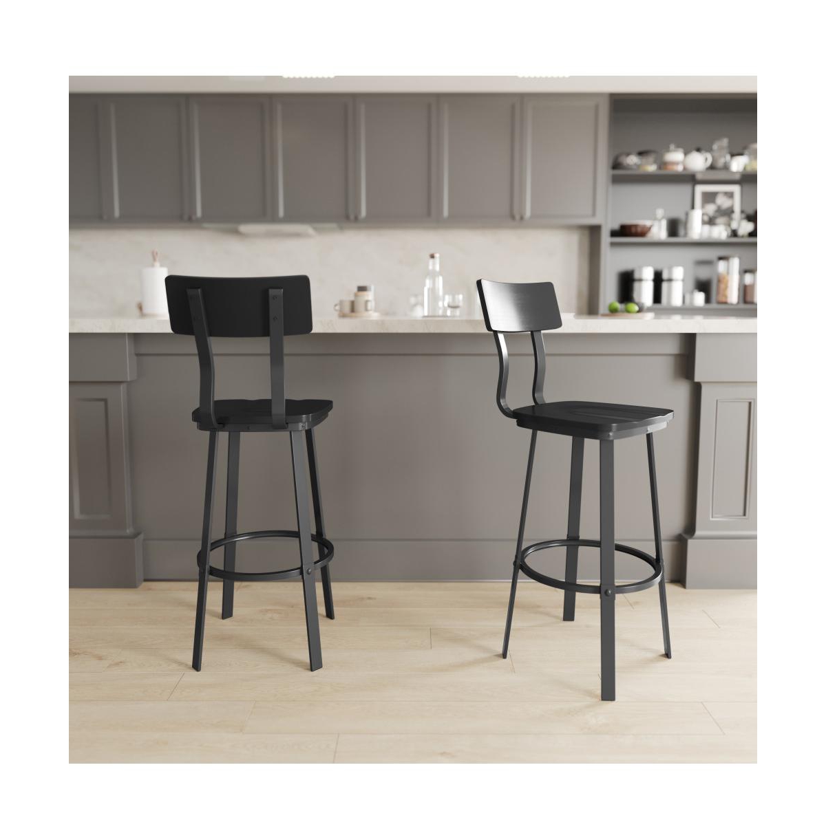 Emma+Oliver Restaurant Barstool With Wood Seat & Back And Powder Coat Frame