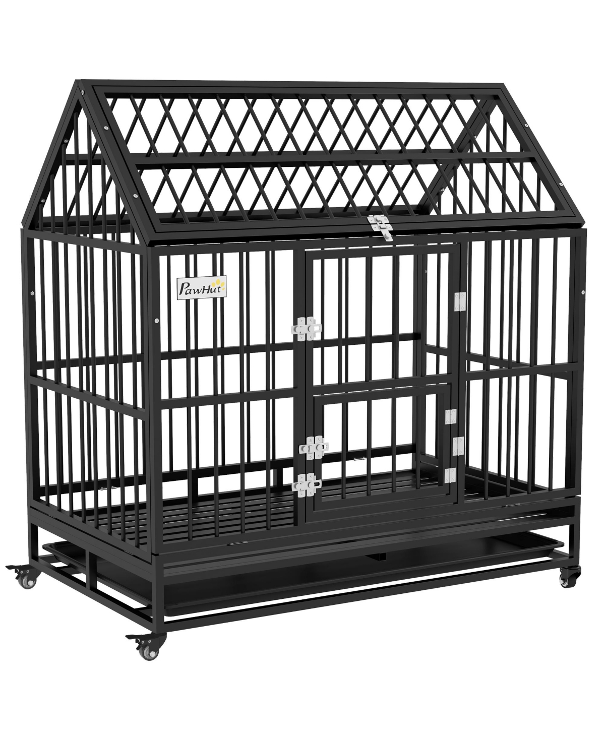 48" Steel House Dog Crate with Wheels, - Black