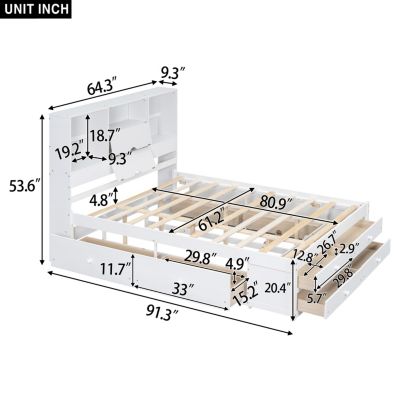 Streamdale Queen Size Platform Bed with Storage Headboard and 8 Drawers, White