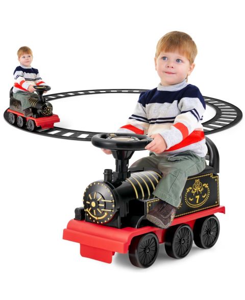 Детская игрушка Costway 6V Electric Train Ride-On Toy with 16 Tracks, Music & Lights, Ages 3+, цвет: Чёрный