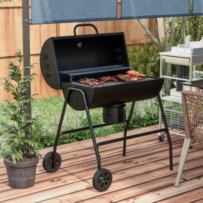 Barrel Charcoal BBQ Grill, Wheeled Barbecue,