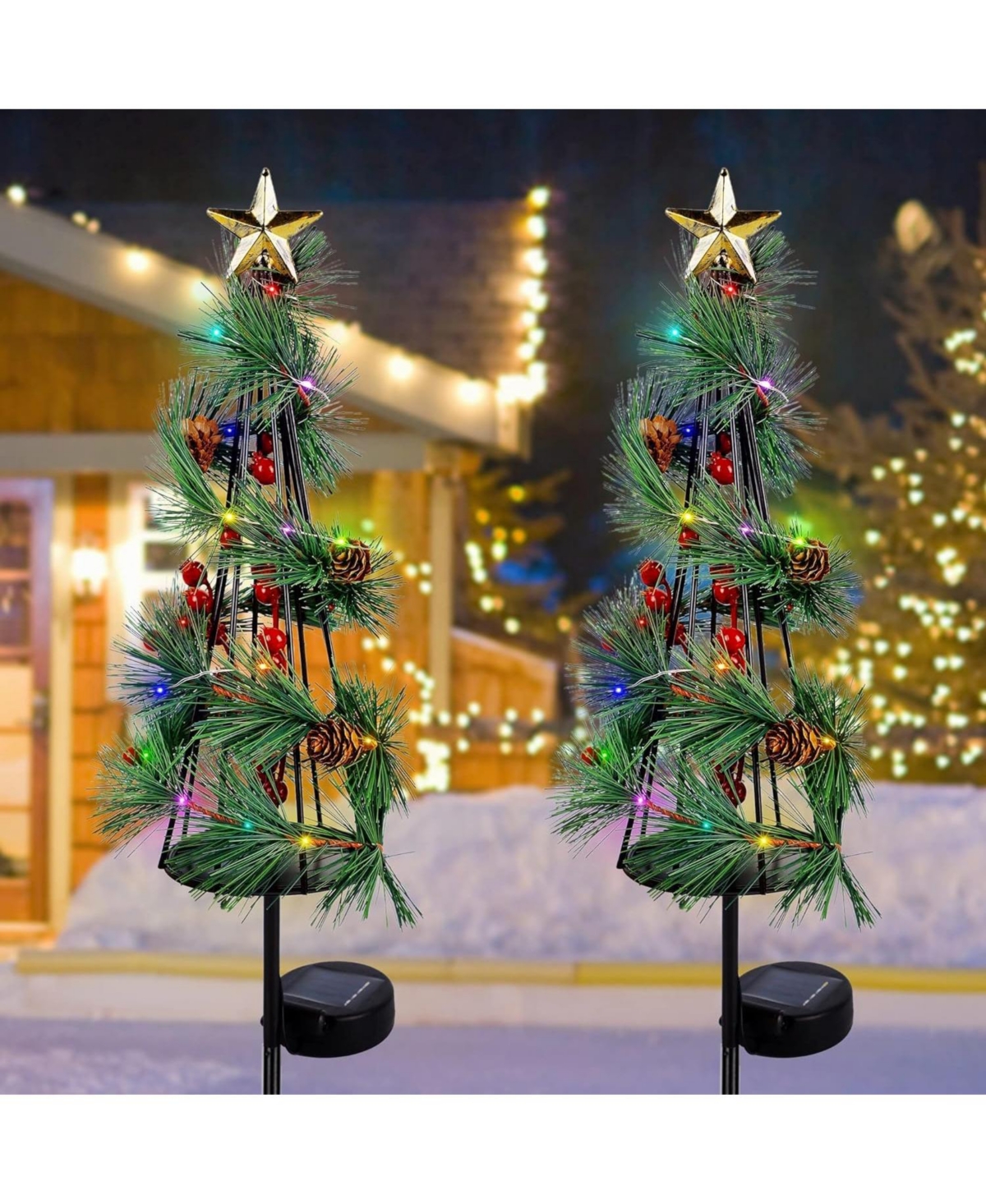 2-Pack Solar Stake Pathway Lights Outdoor Waterproof - Multicolor