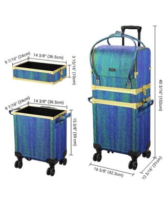 Malachite Green Makeup Train Case Lockable Rolling Cosmetic Trolley