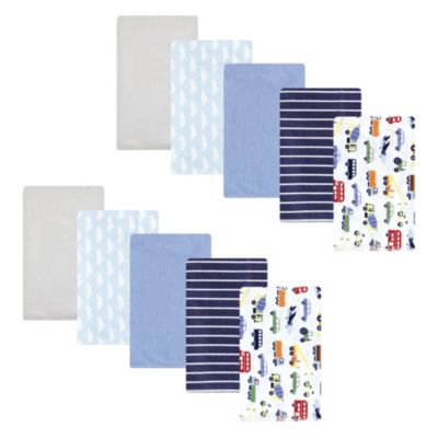 Boys Ten-Piece Cotton-Poly Flannel Burp Cloth Set Blend