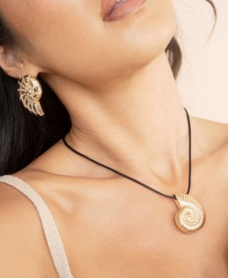 Swirled Shell Pendant Black Cord Necklace