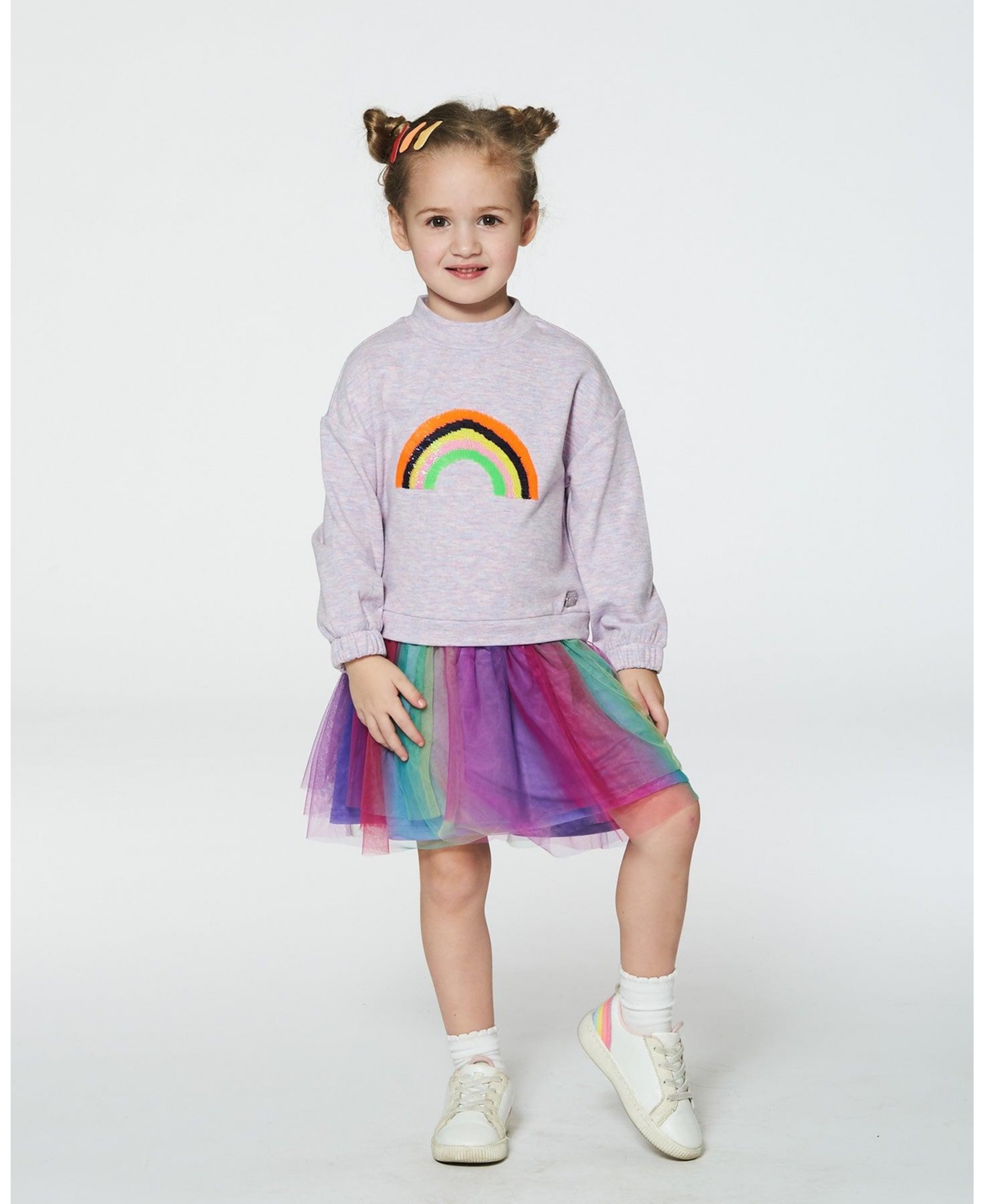 Deux par Deux Big Girls Super Soft Sweatshirt Dress WithTulle Skirt - Rainbow