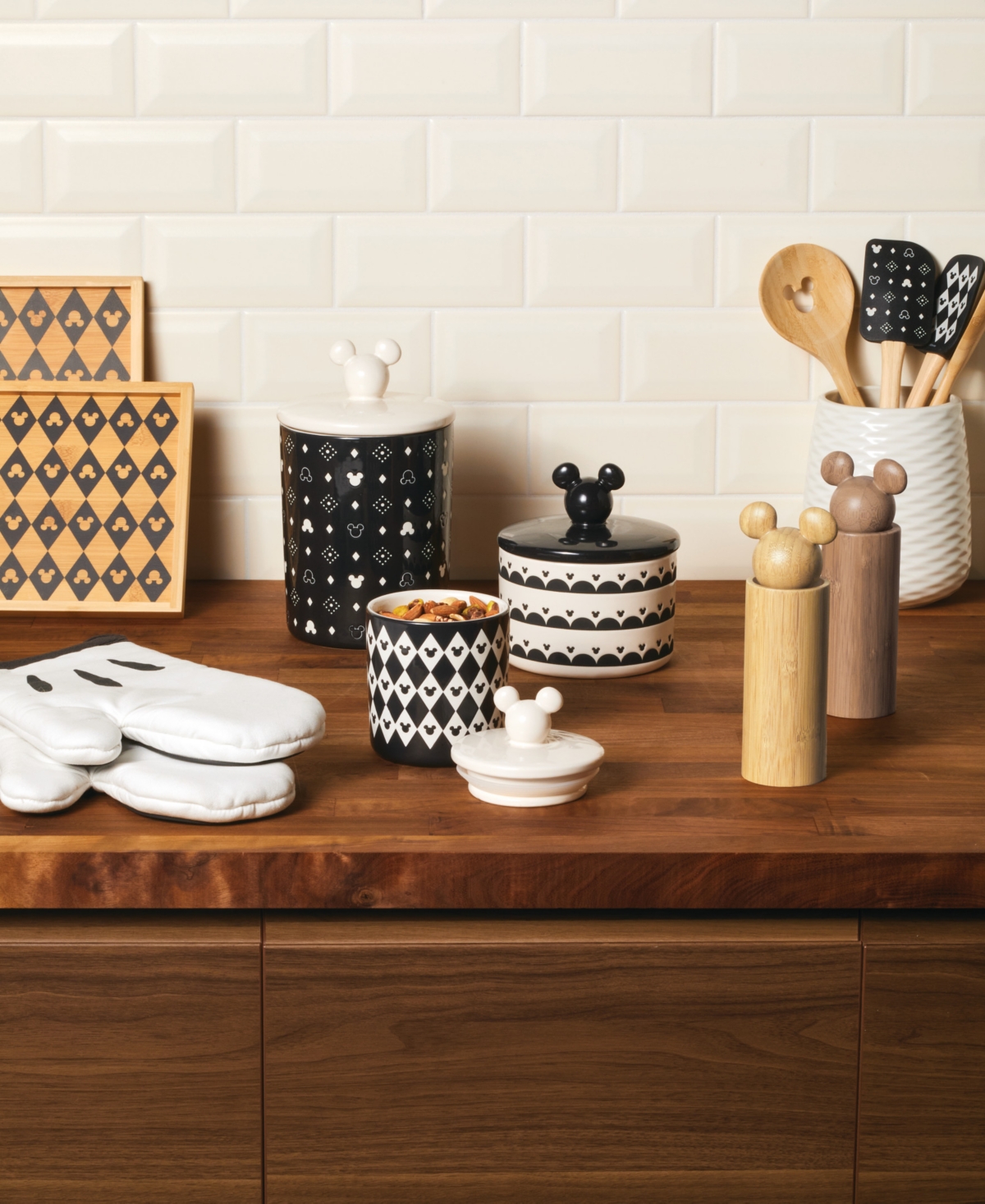 Disney Monochrome 3-piece Ceramic Jar Set, Black In Black