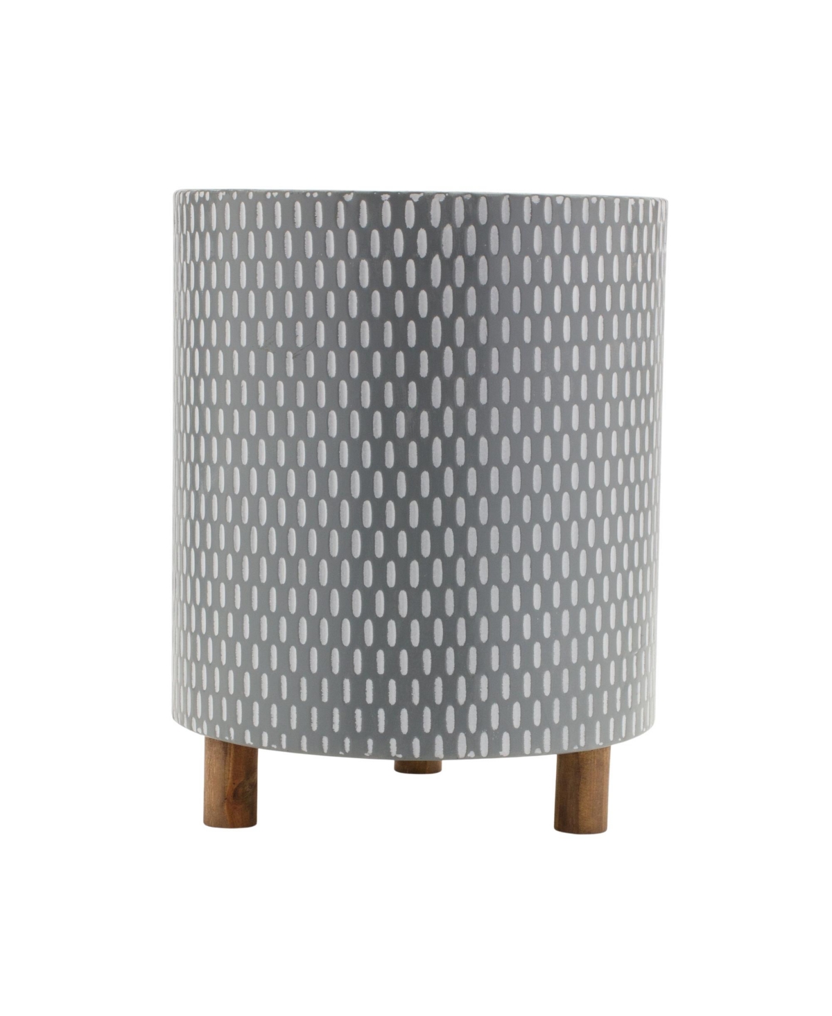 Slickblue Iron Metal Planter With Geometric Design And Wood Legs (Set of 3) - White