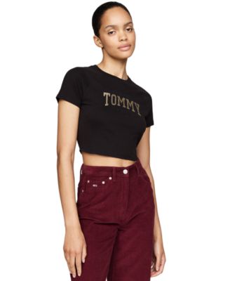Tommy Jeans - Women's Cotton Glitter Cropped Varsity Tee