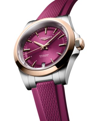Women's Swiss Automatic Conquest Purple Rubber Strap Watch 34mm