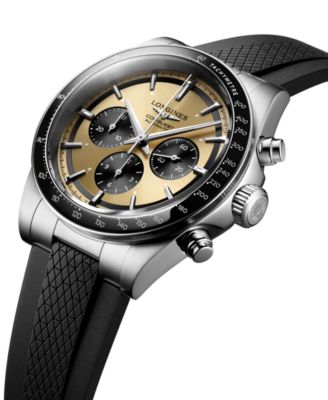 Men's Swiss Automatic Chronograph Conquest Black Rubber Strap Watch 42mm