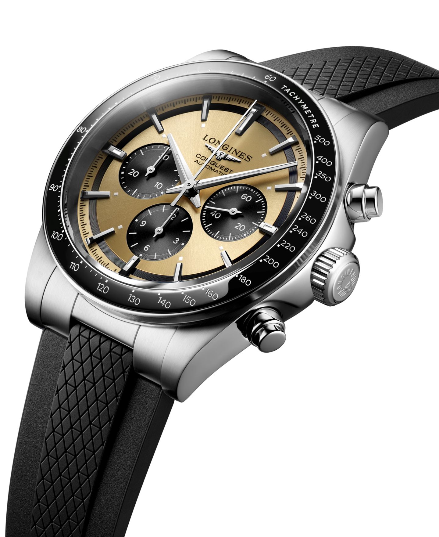 Мужские часы Longines Swiss Automatic Chronograph Conquest Black Rubber Strap Watch 42mm — фото 3