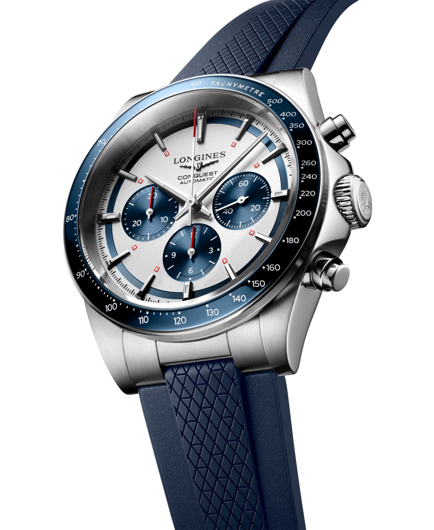 Мужские часы Longines Swiss Automatic Chronograph Conquest Blue Rubber Strap Watch 42mm — фото 3
