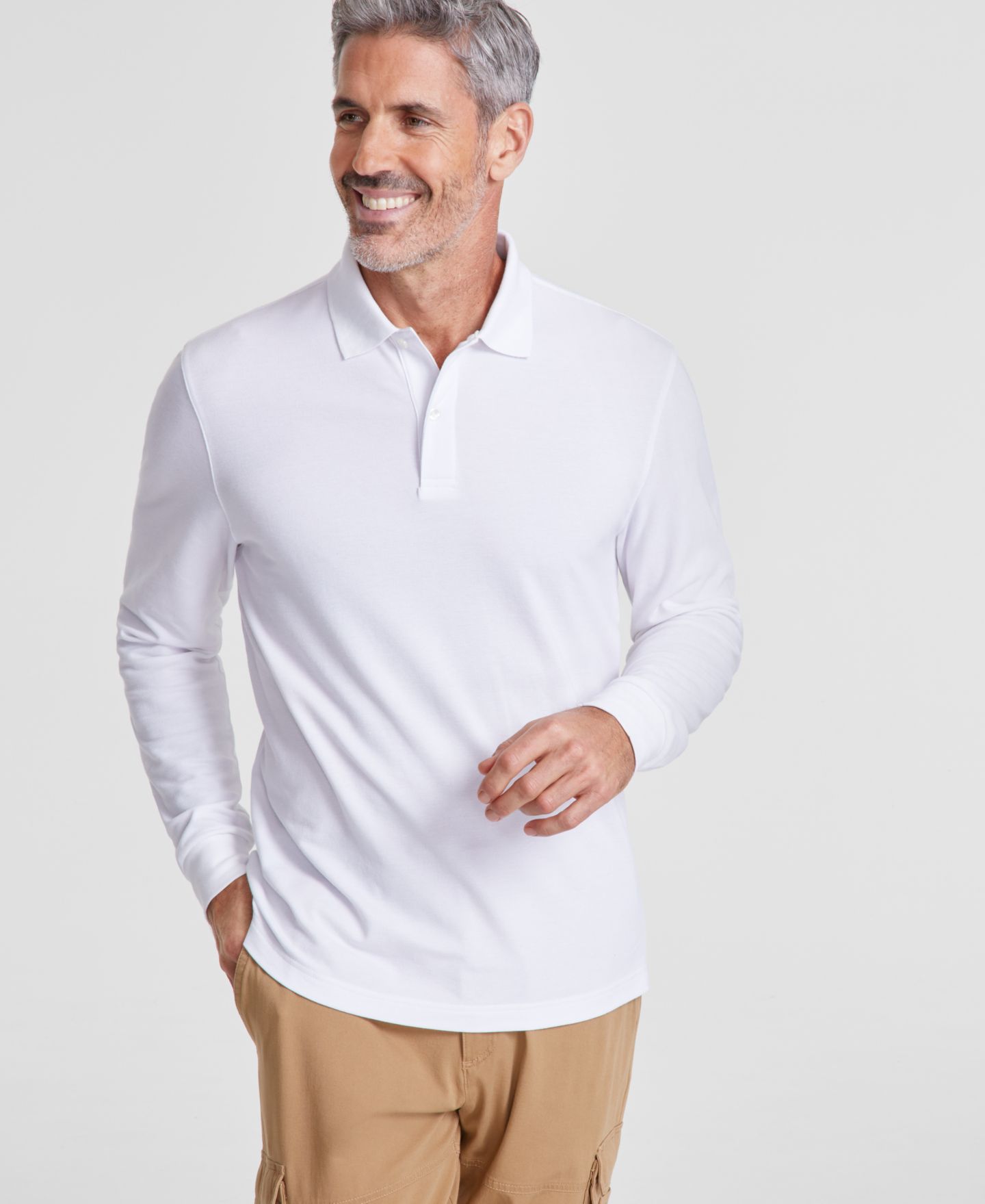 Мужское поло Club Room Solid Stretch Polo Shirt, цвет: Яркий белый — фото 1