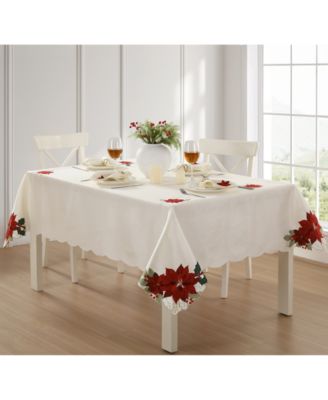 Elrene Poinsettia Season Fabric Table Linens Collection In White