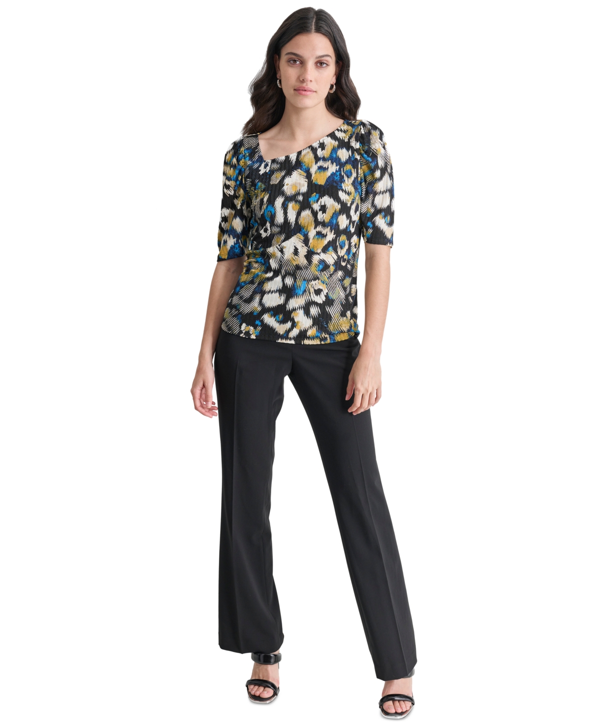 Dkny Women's Printed Ribbed Knit Top