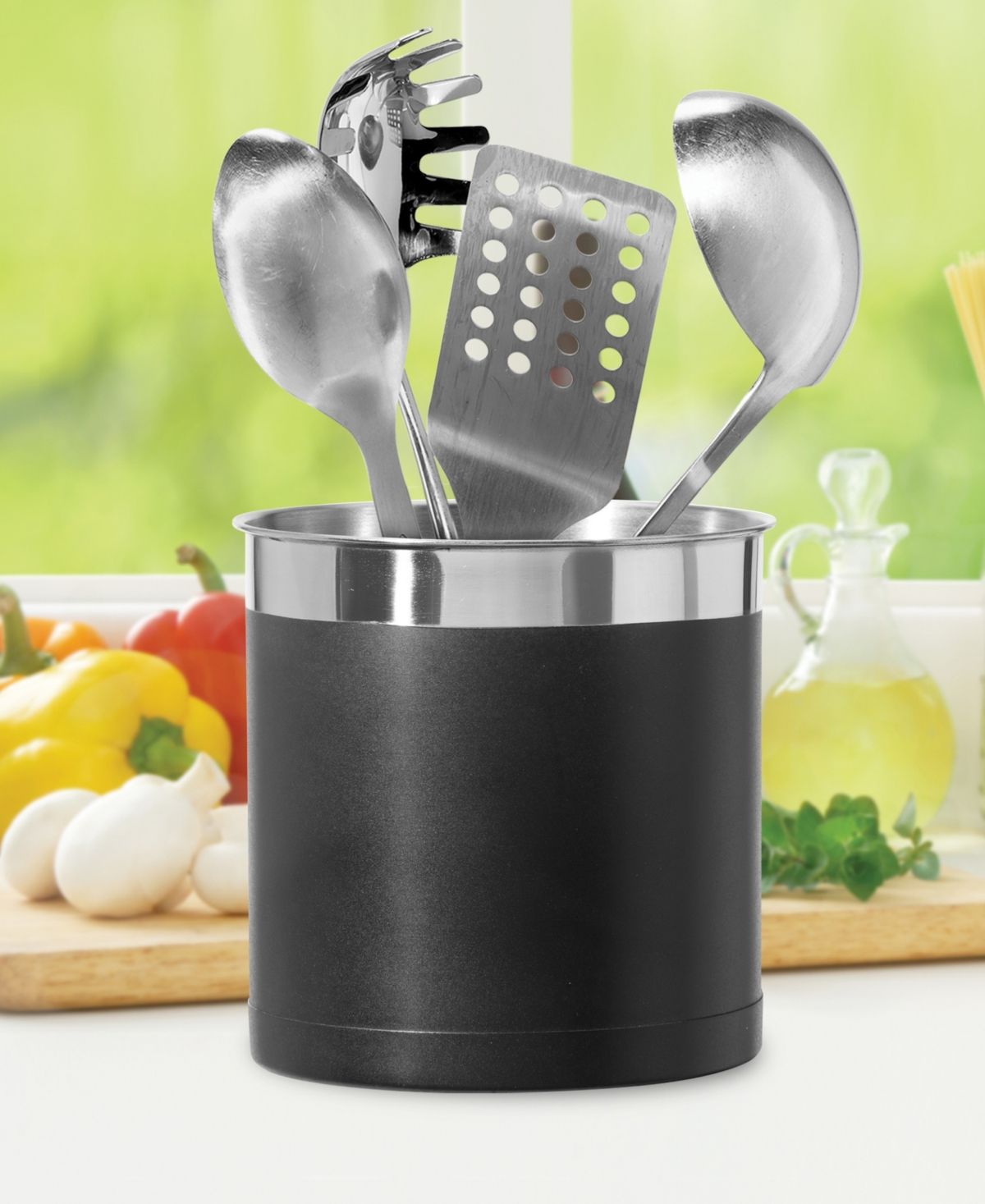 Shop Oggi 7" Jumbo Stainless Steel Utensil Holder In Black