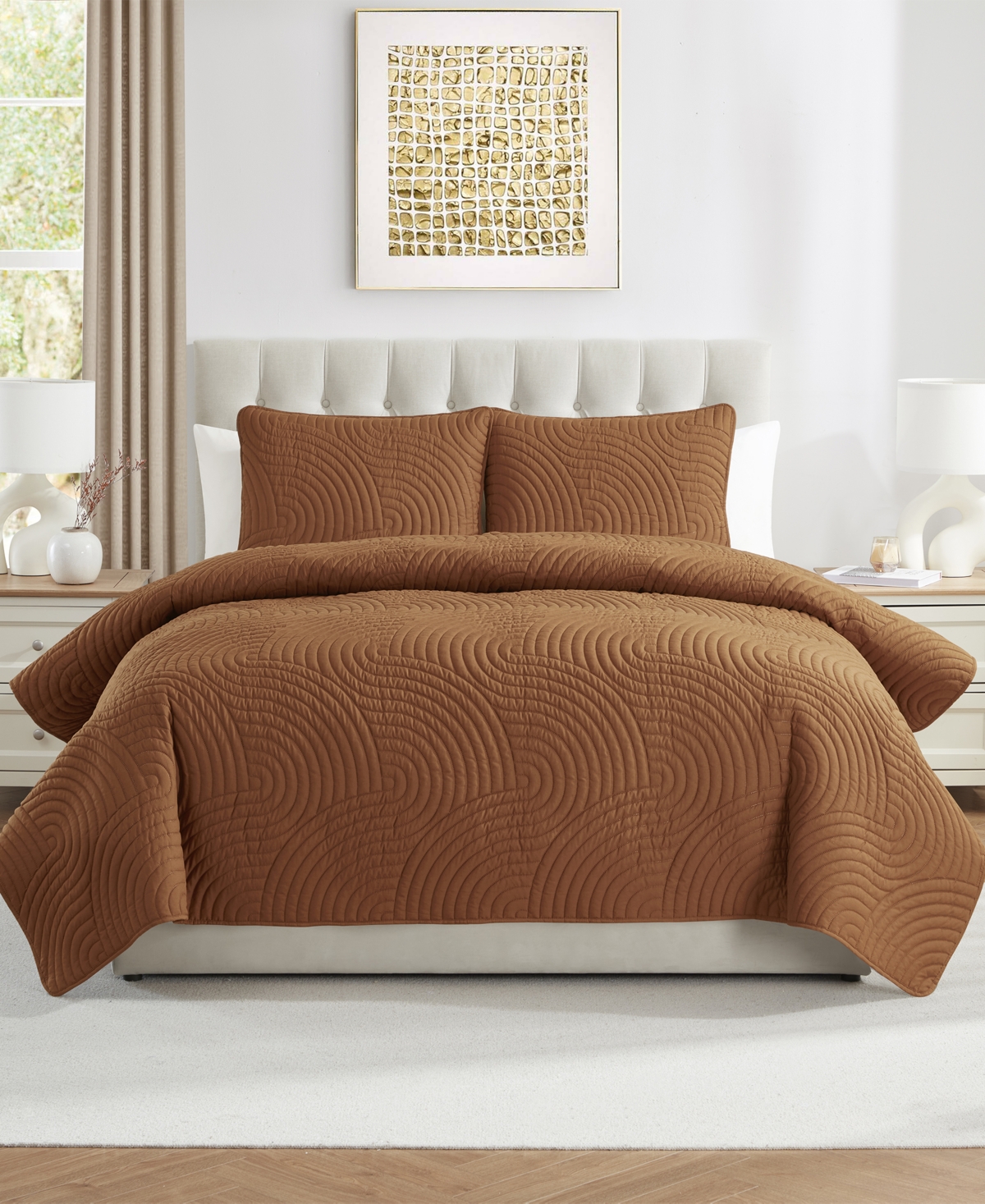 Vcny Home Sands 3-piece Curved Quilt Set, King In Dark Green
