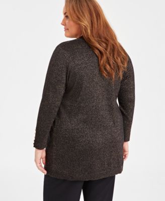 Plus Size Metallic Open-Front Cardigan, Created for Macy's
