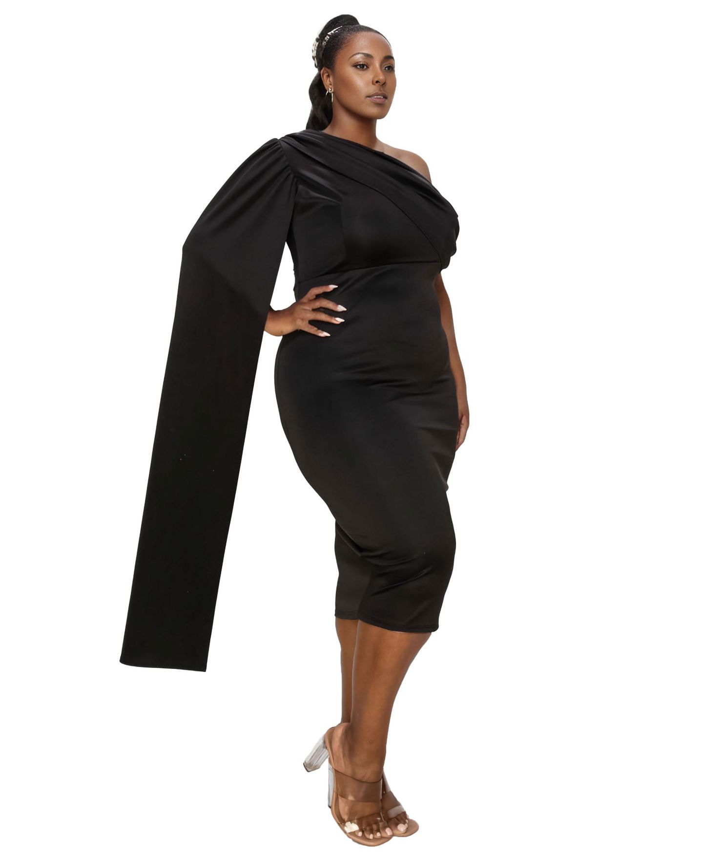 Женское платье L I V D Plus Size Spade One Shoulder Cape, цвет: Чёрный — фото 3