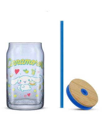 Hello Kitty and Friends Favorite Flavor Cinnamoroll Can Shaped Glass Tumbler with Wood Lid and Straw