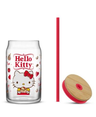 Hello Kitty and Friends Favorite Flavor Hello Kitty Can Shaped Glass Tumbler with Wood Lid and Straw