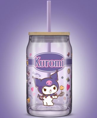 Hello Kitty and Friends Favorite Flavor Kuromi Can Shaped Glass Tumbler with Wood Lid and Straw