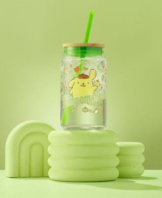 Hello Kitty and Friends Favorite Flavor Pompompurin Can Shaped Glass Tumbler with Wood Lid and Straw