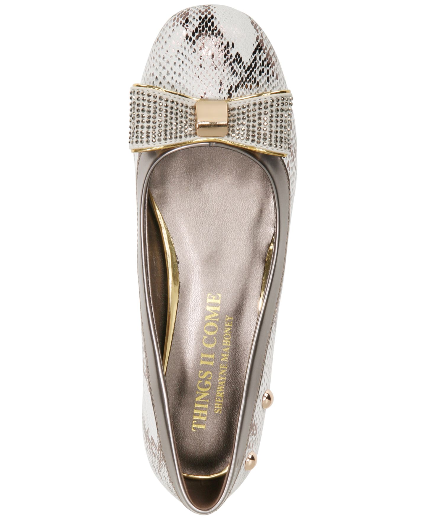 Женские балетки THINGS II COME London Luxurious Embellished Ballet Flats, цвет: Молочно-белый / Змеиный — фото 4