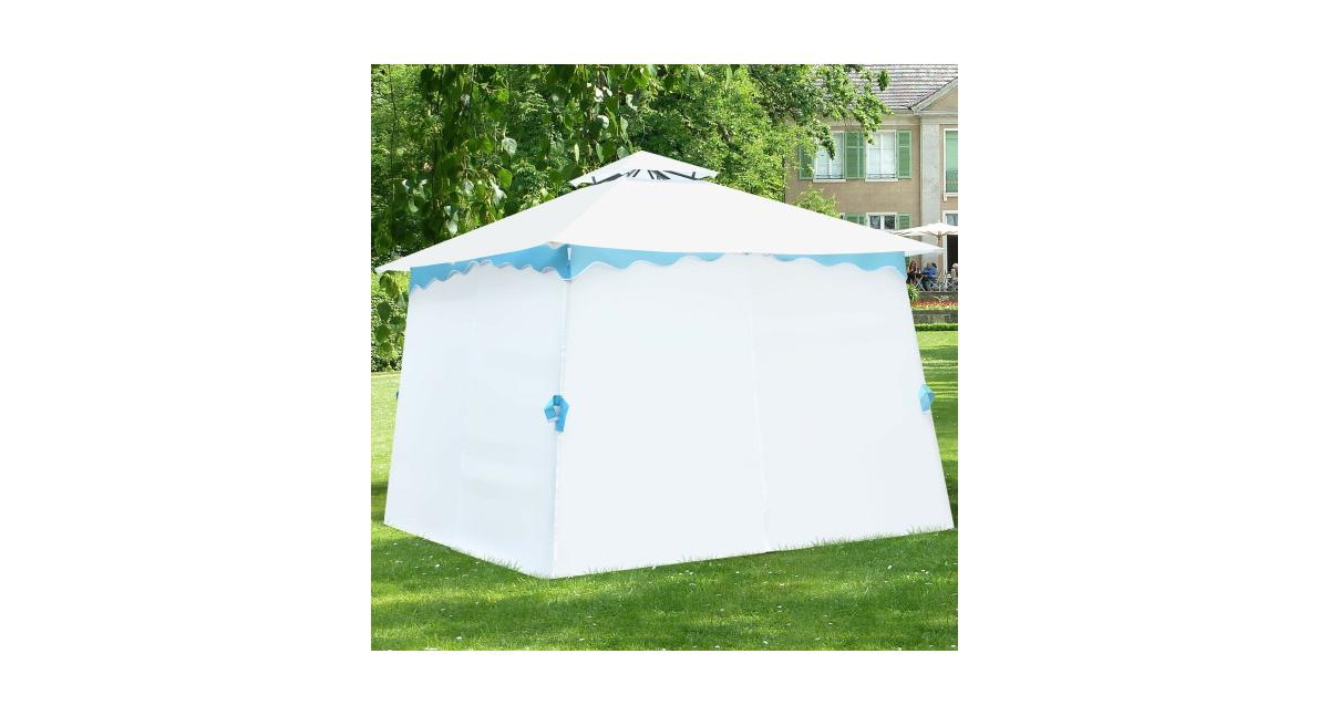 Slickblue 2-Tier 10' x 10' Patio Gazebo Canopy Tent w/ Side Walls - White  Blue