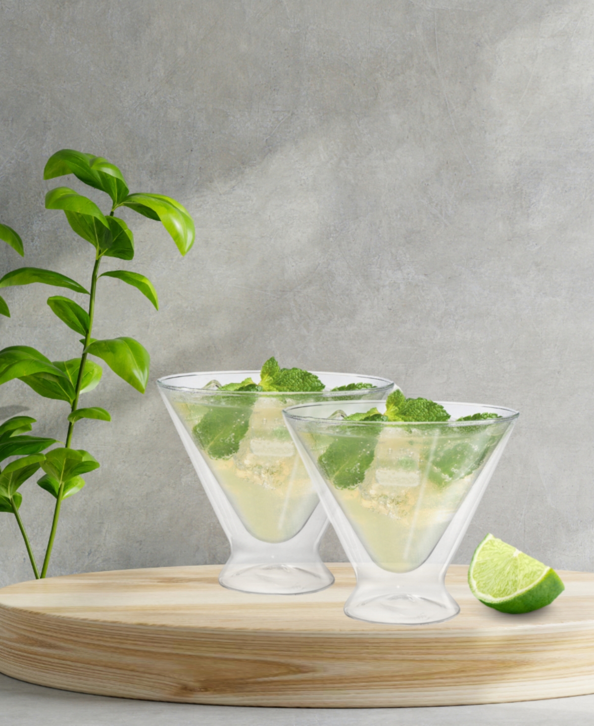 Oggi Set Of 2 10oz Martini Double Wall Insulated Glasses In Clear