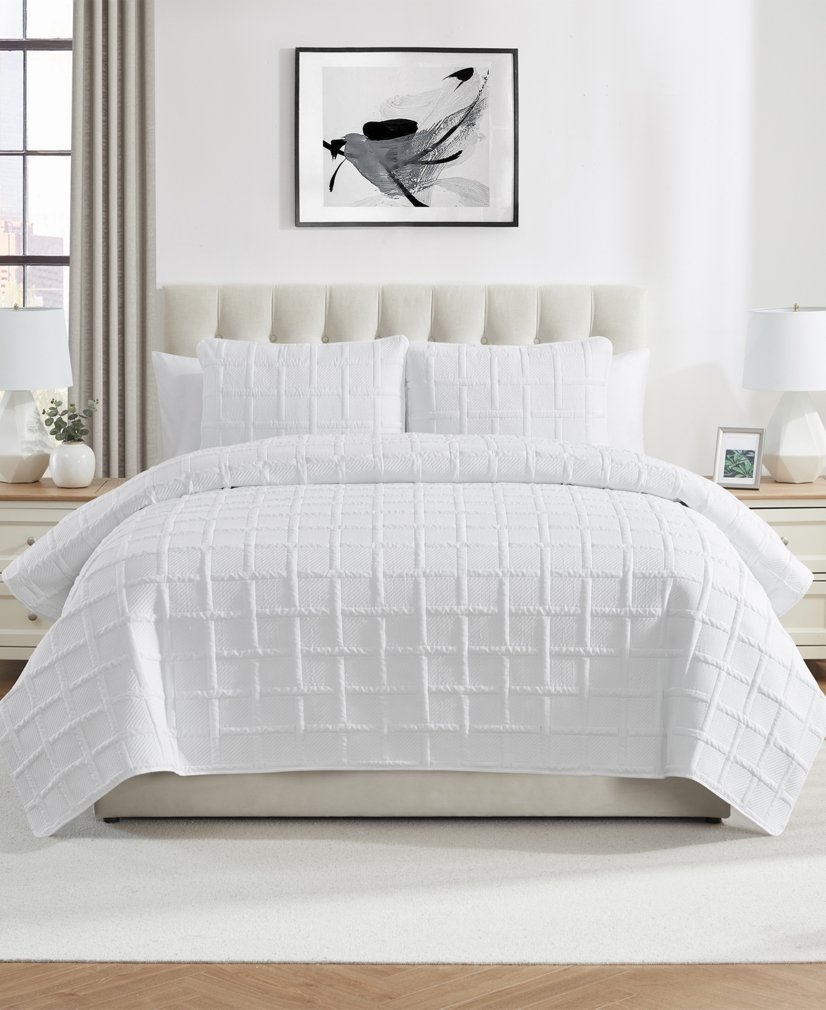 Vcny Home Solid Square 3-piece Quilt Set, King In Taupe