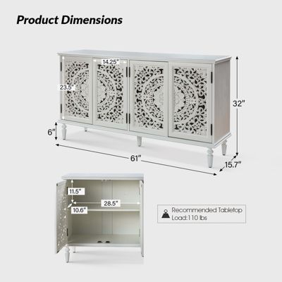 Ismenides Traditional 63”Wide Sideboard with Solid Wood Legs