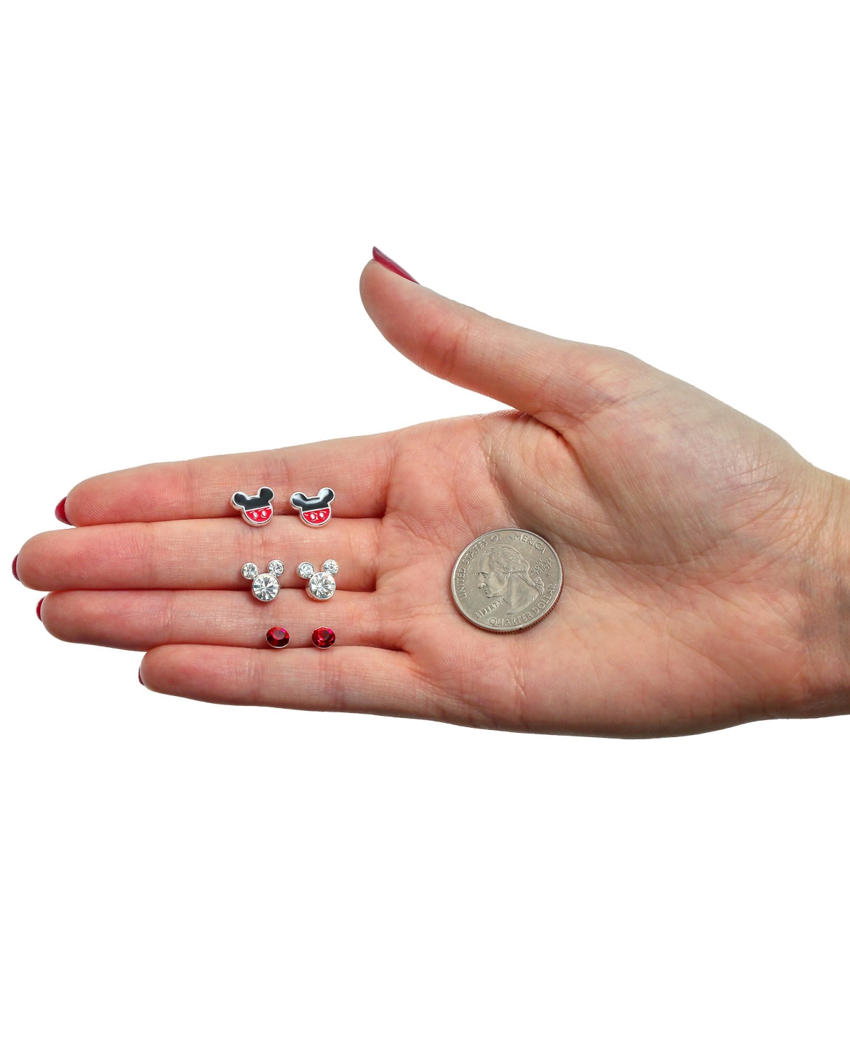 Disney Mickey Mouse Crystal Stud Earring Set, 3 Pairs - red, black