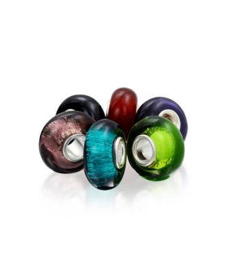 Mixed Spacer Set Colorful Metallic Foil Multi Color Murano Glass Charm Bead Sterling Silver Core Fits European Bracelet