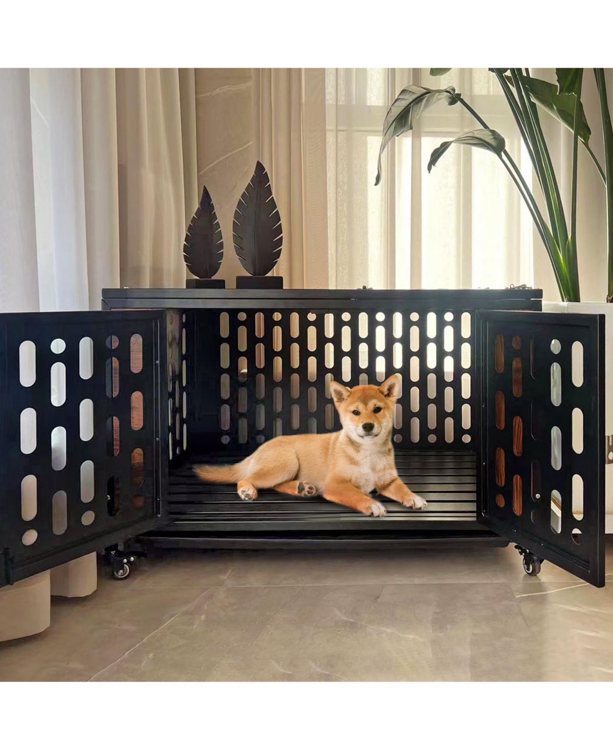 Secure and Spacious Indoor Dog Cage for Rest, Safety, and Training - Black brown