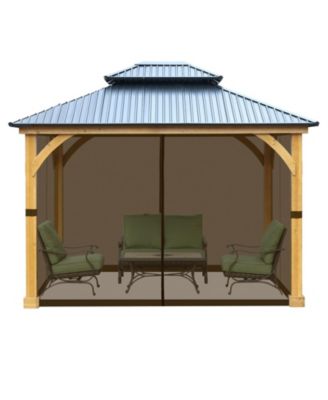 Gazebo Netting 10' x 12' Polyester Screen Replacement 4 Panel Sidewalls for Patio (Only Netting)