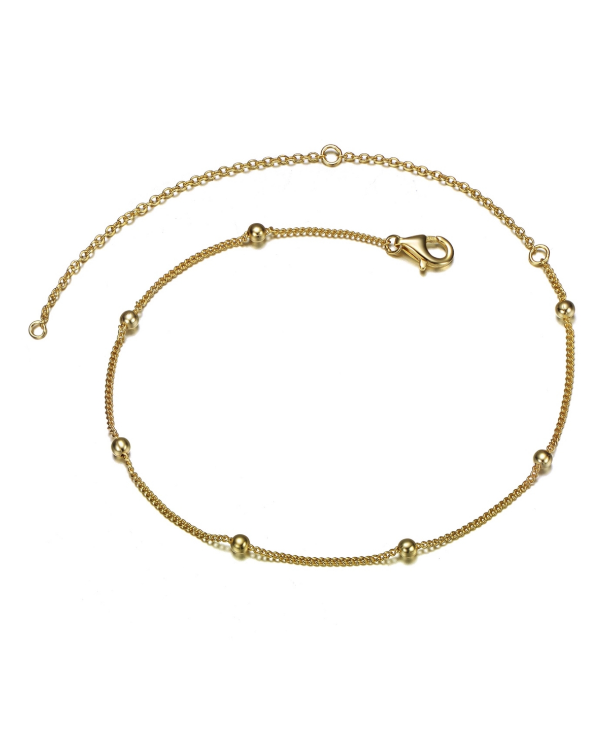 Sterling Silver 14k Gold Plated Bead Link Anklet - Gold