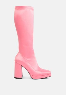 Womens PRESTO Pink Stretchable Satin Long Boot