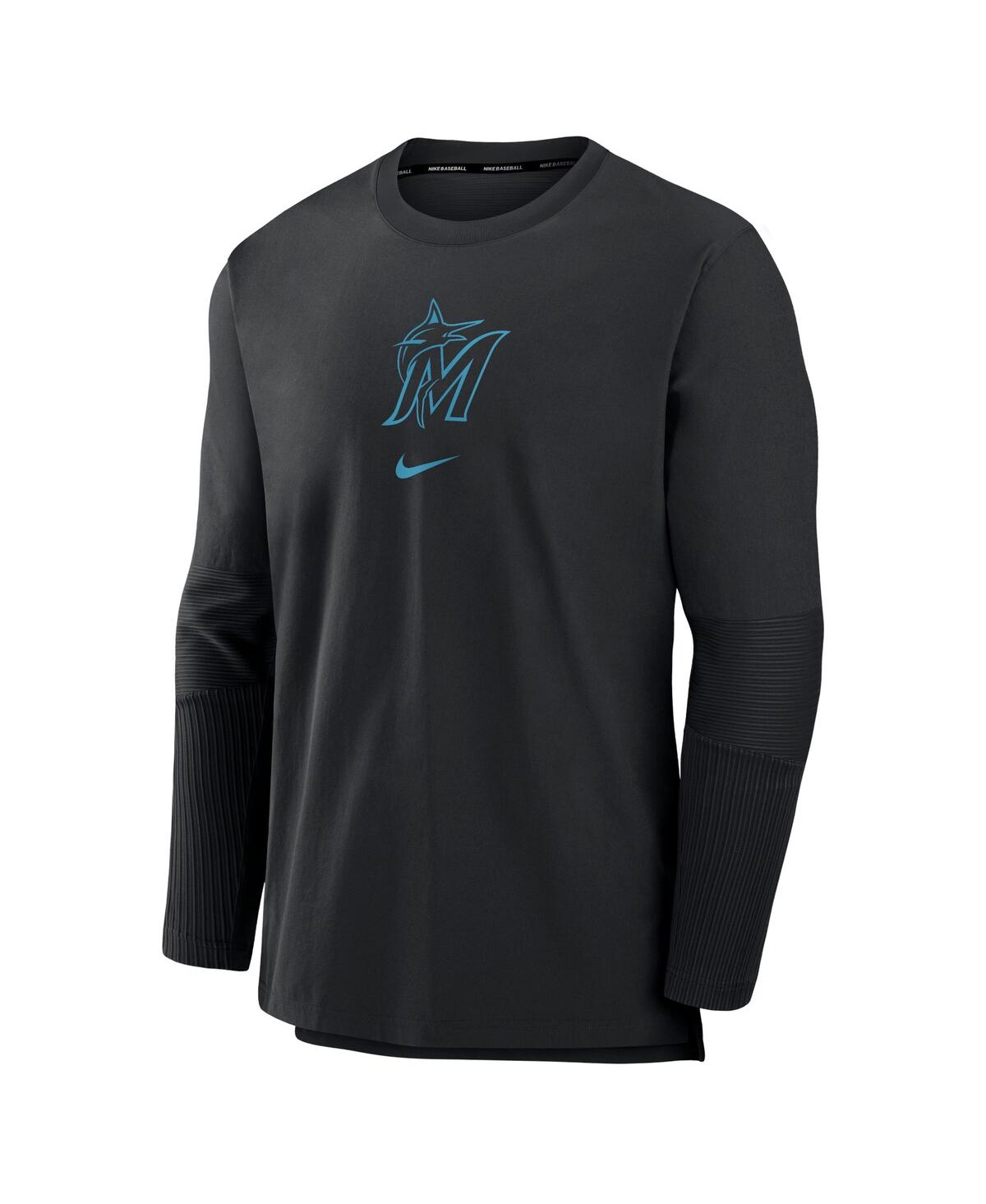 Nike Men's Black Miami Marlins Authentic Collection Player Performance Pullover Sweatshirt In Black