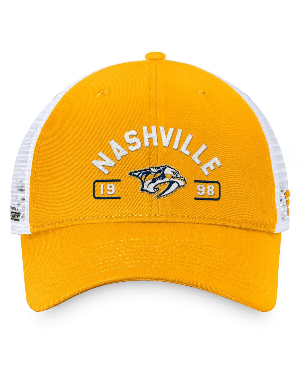 Fanatics Men's Gold/white Nashville Predators Free Kick Trucker Adjustable Hat In Gold,white
