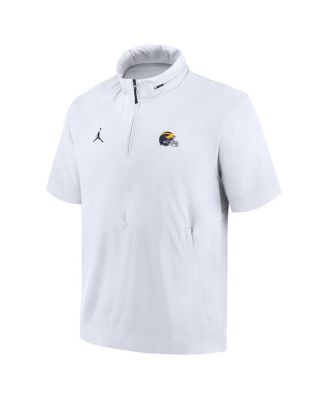 Men's White Michigan Wolverines 2024 Sideline Coach Short Sleeve Half-Zip Hoodie Jacket