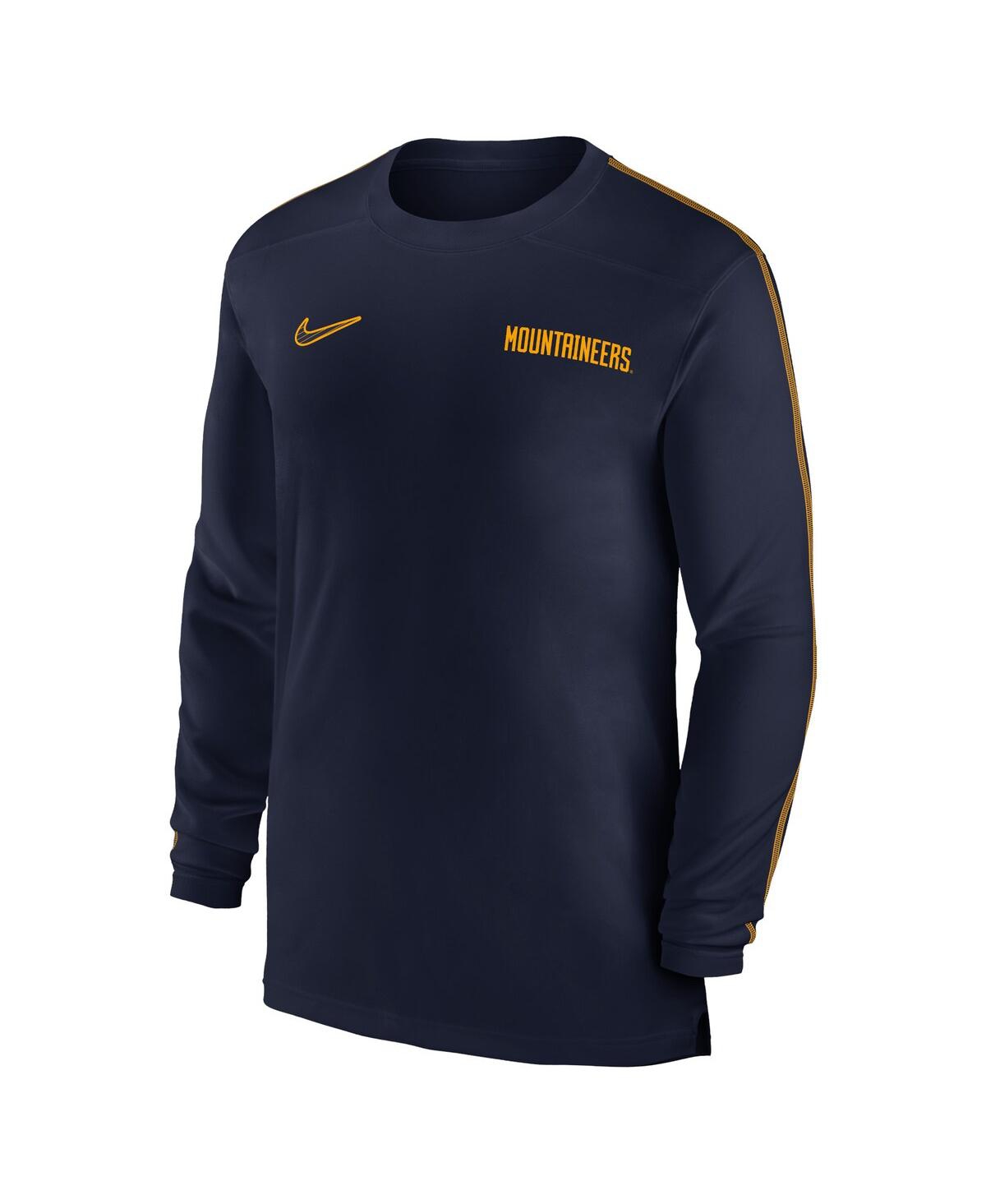 Nike Men'sWest Virginia Mountaineers 2024 Sideline Coach Uv Performance Long Sleeve T-Shirt - Navy, Gold